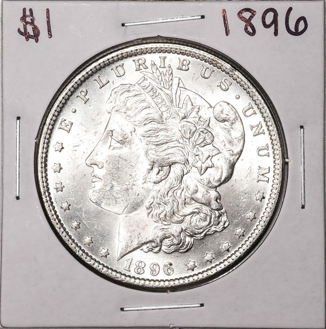 1896 $1 Morgan Silver Dollar Coin: One 1896 $1 Morgan Silver Dollar Coin.