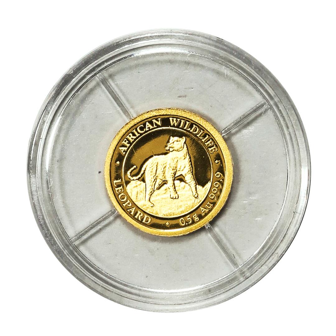 2022 Somalis Republic African Wildlife Leopard 20 Shillings 1/2 Gram Gold Coin: One 2022 Somalis Republic African Wildlife Leopard 20 Shillings 1/2 Gram Gold Coin.