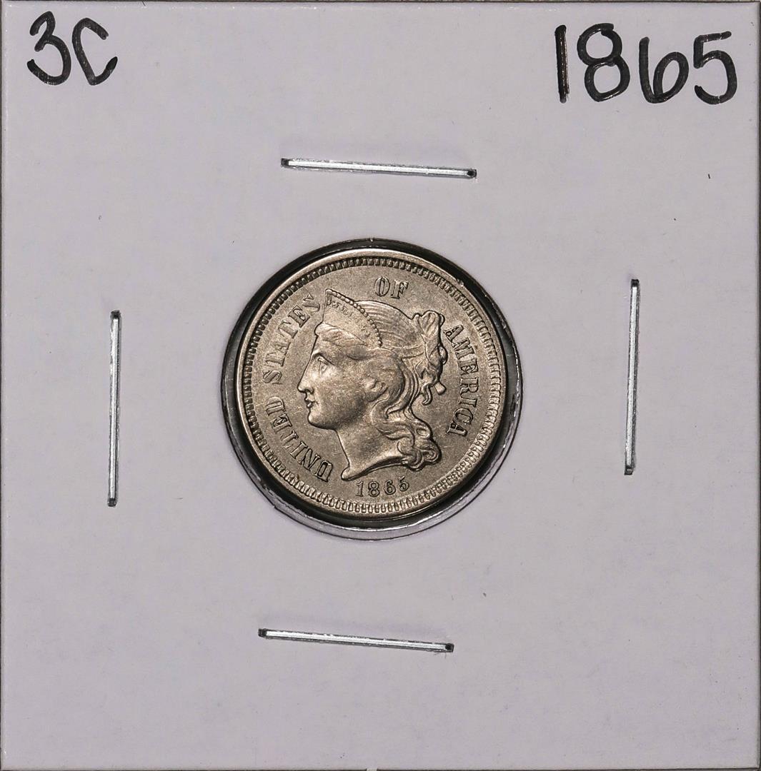 1865 3 Cent Nickel Coin: One 1865 3 Cent Nickel Coin.