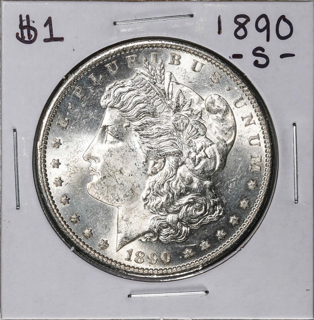 1890-S $1 Morgan Silver Dollar Coin: One 1890-S $1 Morgan Silver Dollar Coin.