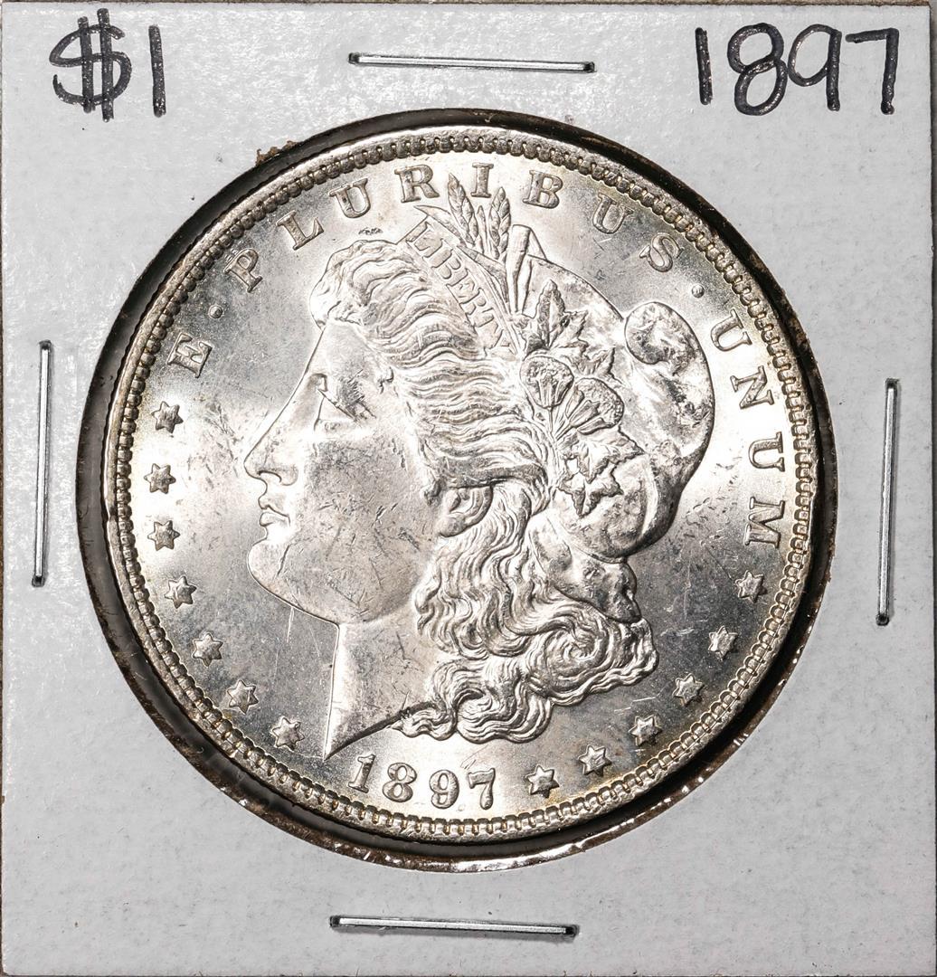 1897 $1 Morgan Silver Dollar Coin: One 1897 $1 Morgan Silver Dollar Coin.