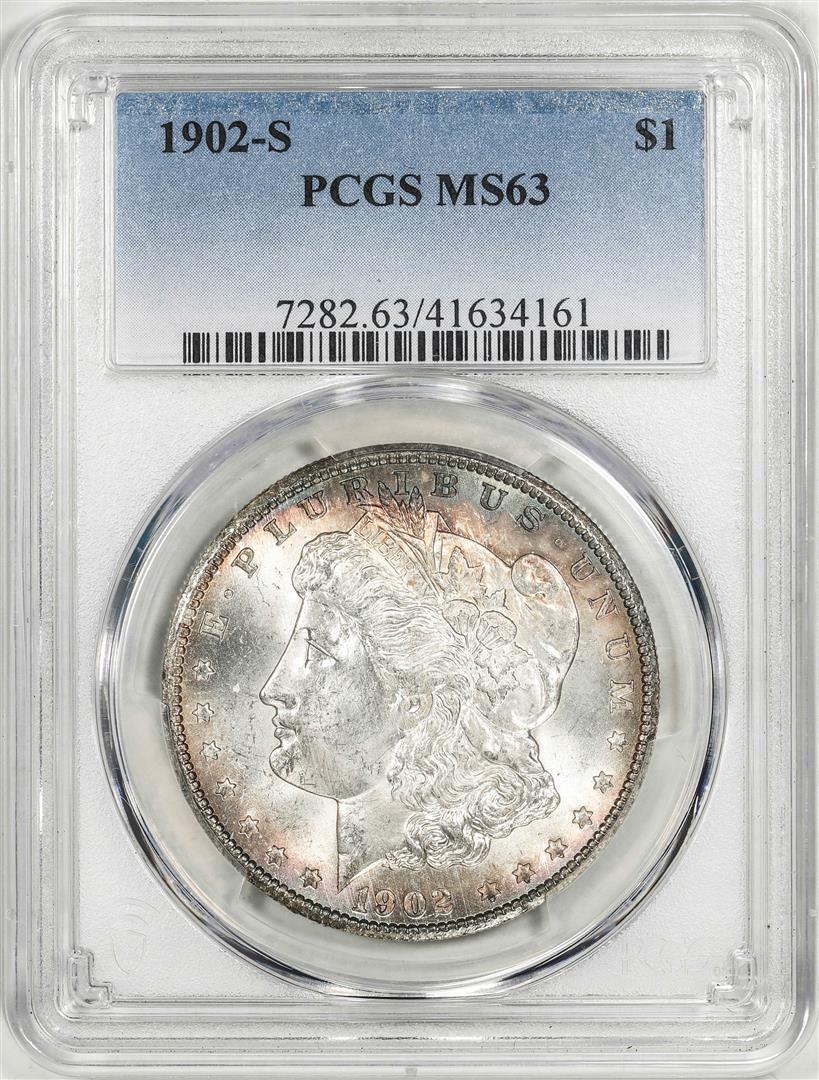 1902-S $1 Morgan Silver Dollar Coin PCGS MS63: One 1902-S $1 Morgan Silver Dollar Coin PCGS MS63. PCGS Graded.