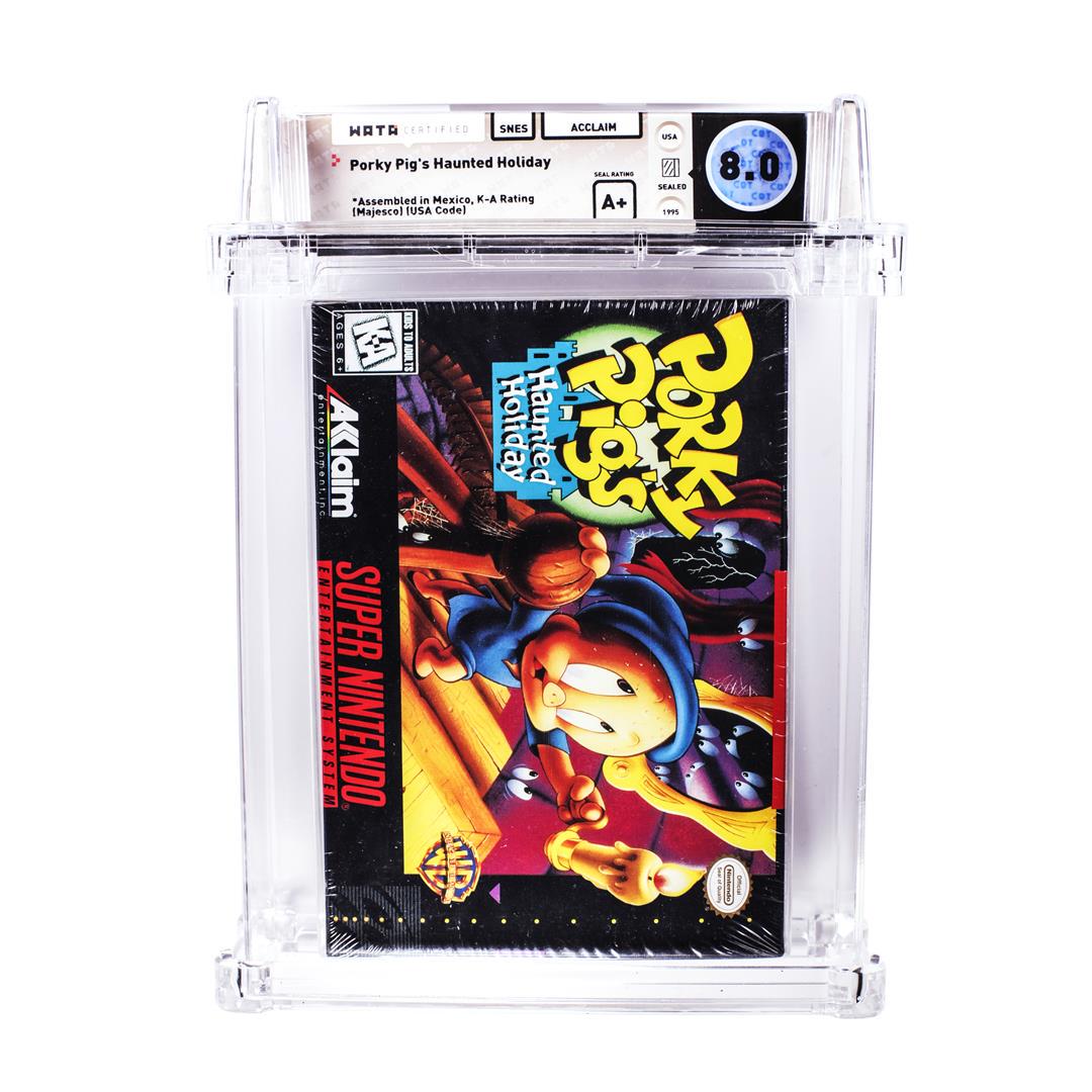 Porky Pig's Haunted Holiday (Majesco) SNES Super Nintendo Video Game WATA 8.0/A+: One Porky Pig's Haunted Holiday (Majesco) SNES Super Nintendo Video Game WATA 8.0/A+. WATA Graded.