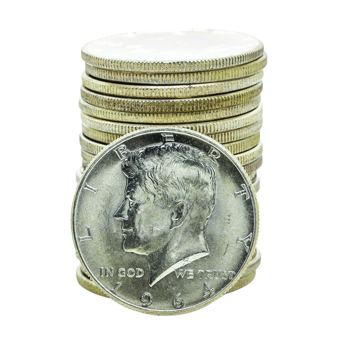 Roll of (20) Brilliant Uncirculated 1964-P/D Kennedy Half Dollar Coins: One Roll of (20) Brilliant Uncirculated 1964-P/D Kennedy Half Dollar Coins.