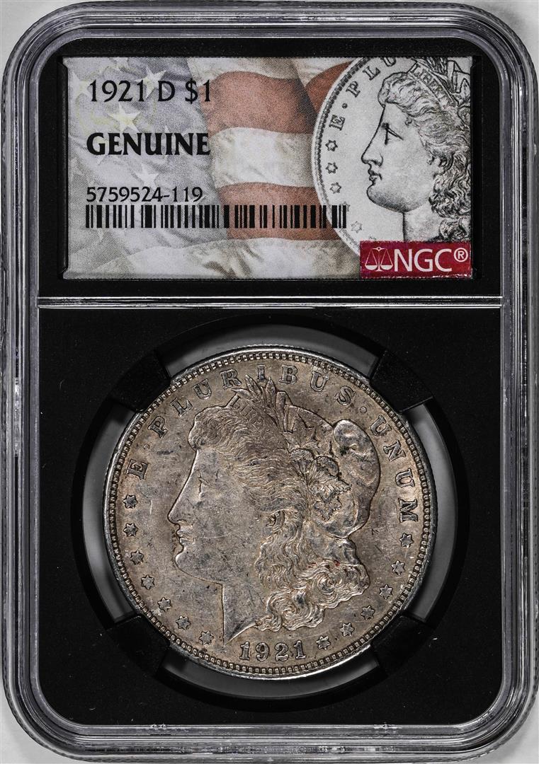 1921-D $1 Morgan Silver Dollar Coin NGC Genuine: One 1921-D $1 Morgan Silver Dollar Coin NGC Genuine. NGC Certified.