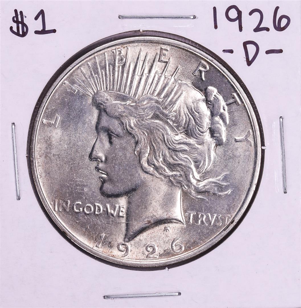 1926-D $1 Peace Silver Dollar Coin: One 1926-D $1 Peace Silver Dollar Coin.