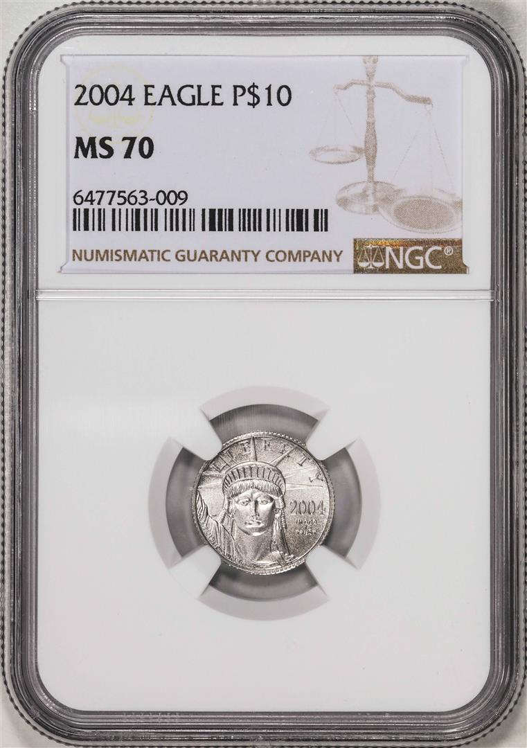 2004 $10 American Platinum Eagle Coin NGC MS70: One 2004 $10 American Platinum Eagle Coin NGC MS70. NGC Certified.