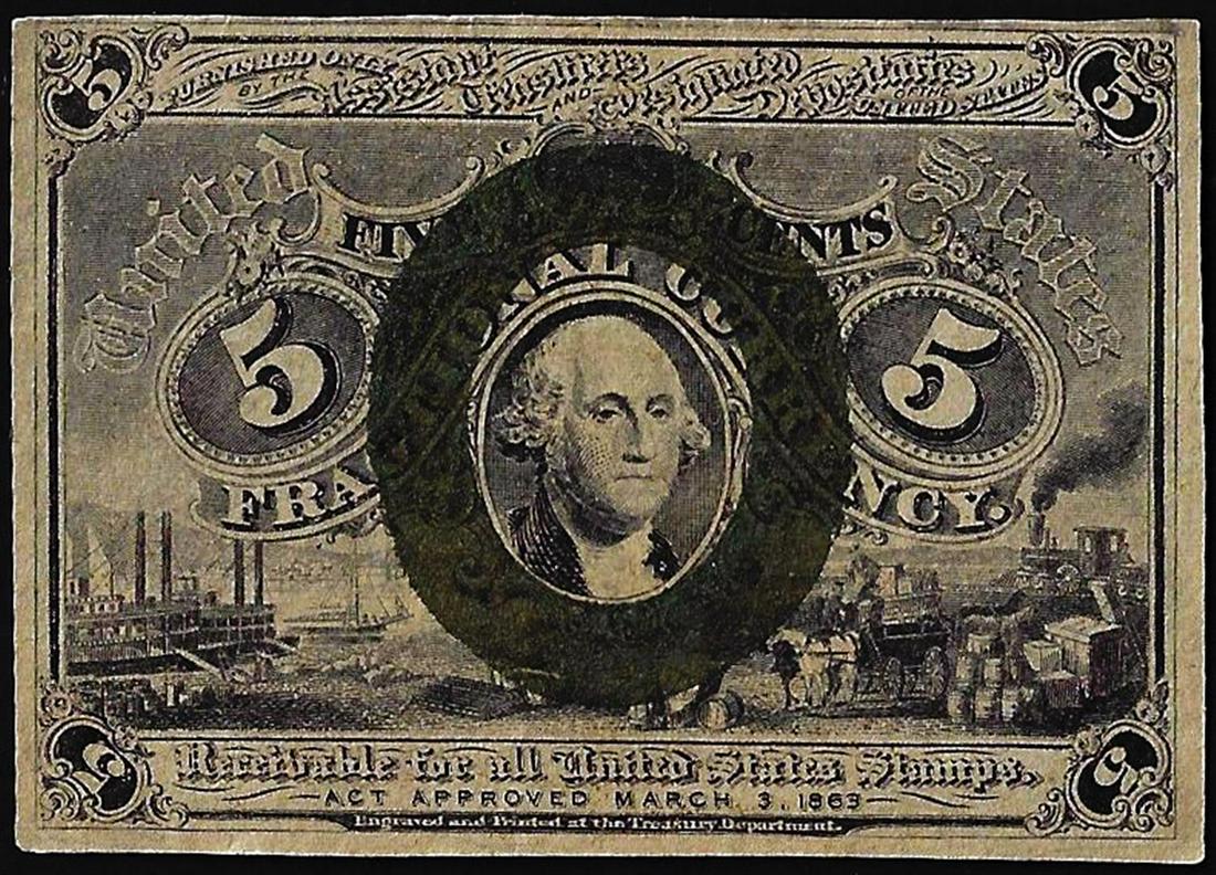 March 3, 1863 Second Issue Five Cents Fractional Currency Note: One March 3, 1863 Second Issue Five Cents Fractional Currency Note.