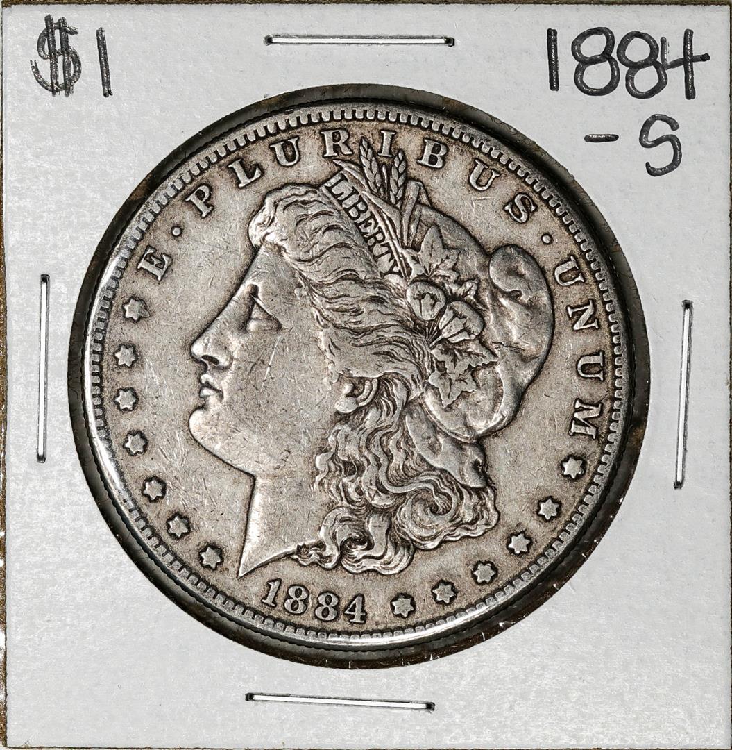 1884-S $1 Morgan Silver Dollar Coin: One 1884-S $1 Morgan Silver Dollar Coin.