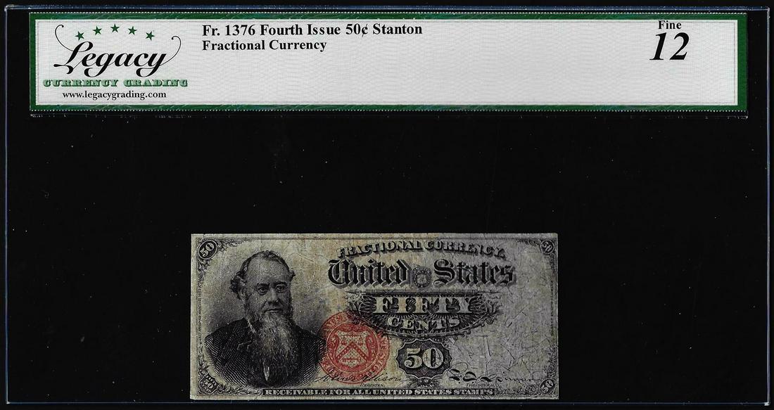 1863 Fourth Issue Fifty Cents Fractional Currency Note Fr.1376 Legacy Fine 12: . Legacy Graded.