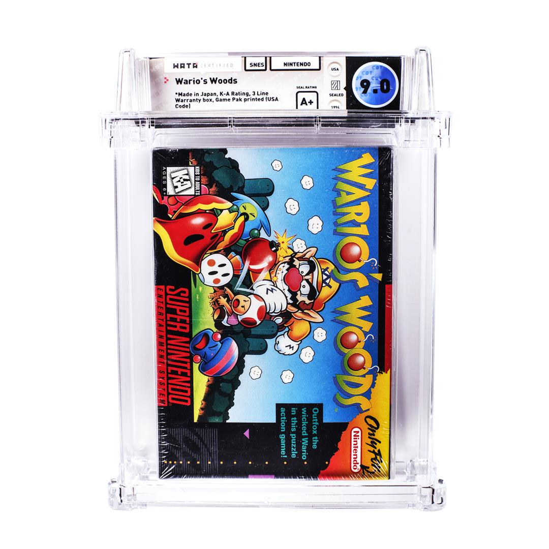 Wario's Woods (K-A) SNES Super Nintendo Sealed Video Game WATA 9.0/A+: One Wario's Woods (K-A) SNES Super Nintendo Sealed Video Game WATA 9.0/A+. WATA Graded.