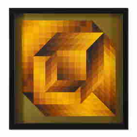 Victor Vasarely (1908-1997) "Axo-44" Limited Edition Mixed Media On Paper (1 of 1)