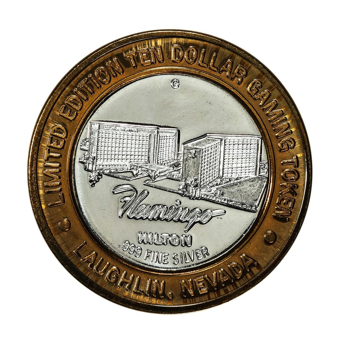 .999 Fine Silver Flamingo Hilton Laughlin, Nevada $10 Limited Edition Gaming Token: One .999 Fine Silver Flamingo Hilton Laughlin, Nevada $10 Limited Edition Gaming Token.
