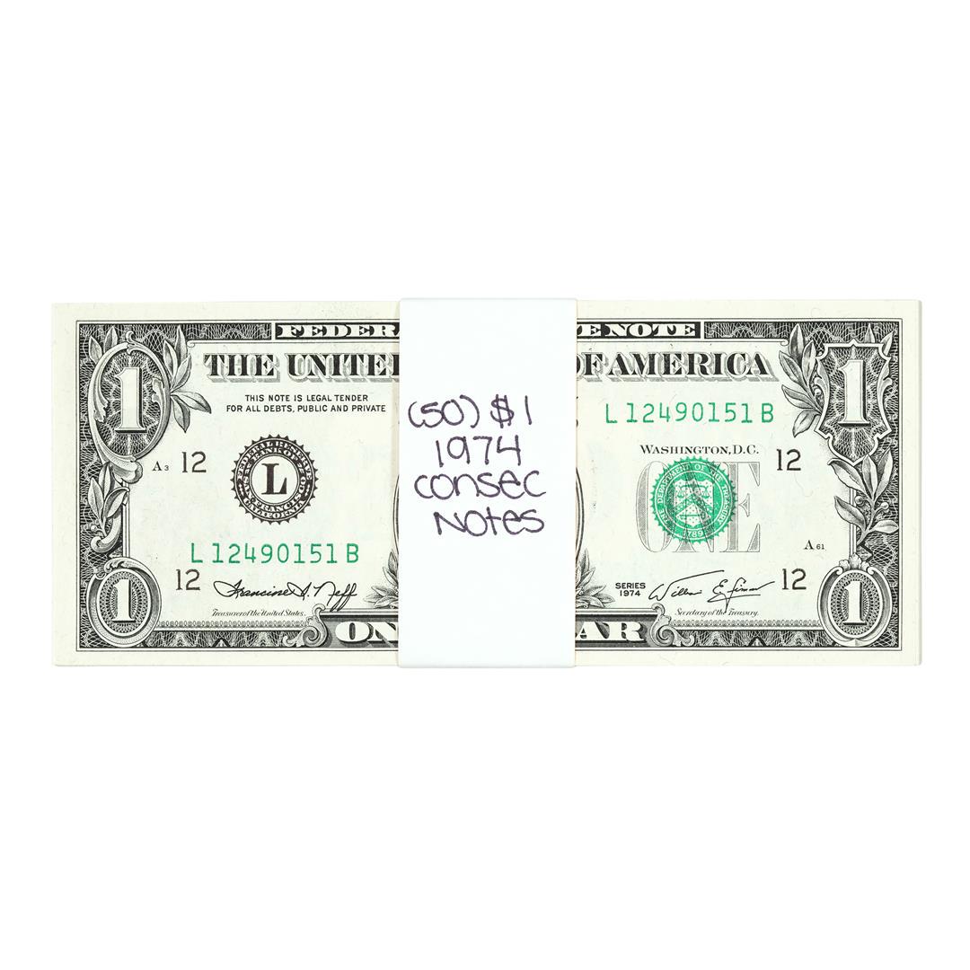 Lot of (50) Consecutive 1974 $1 Federal Reserve Notes San Francisco: One Lot of (50) Consecutive 1974 $1 Federal Reserve Notes San Francisco.