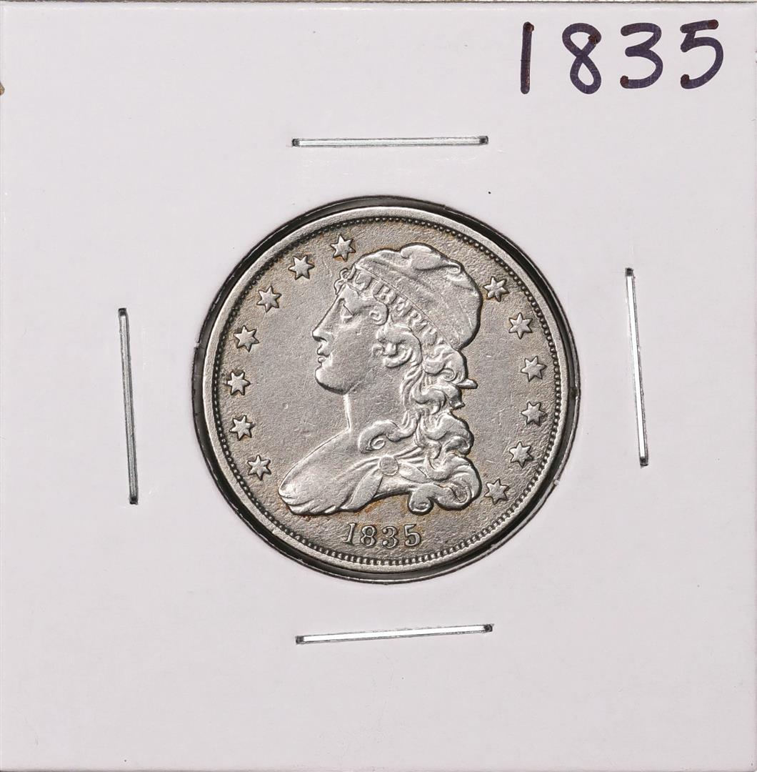 1835 Capped Bust Quarter Coin: One 1835 Capped Bust Quarter Coin.