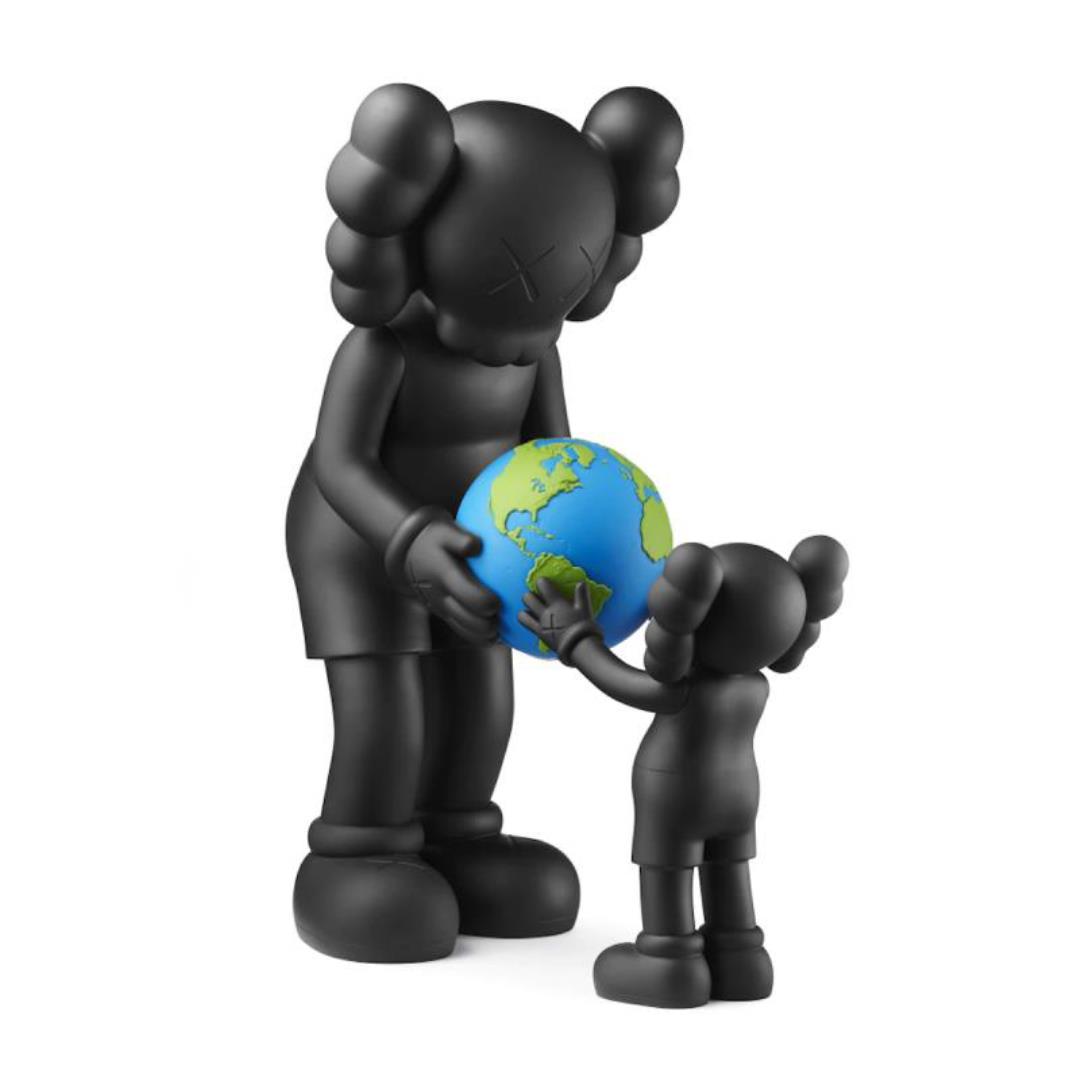 KAWS "The Promise (Black)" Vinyl Sculpture: "The Promise (Black)" is a 2 piece vinyl sculpture by KAWS. These figures are brand new in the box. Measures approx. 13" x 7 x 6" (large figure); 7" x 4" x 3.5" (small figure).