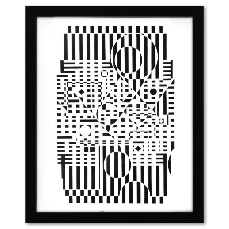 Victor Vasarely (1908-1997) "Ty-Neu De La Serie Croises" Print Mixed Media On Paper: "TY-NEU de la serie Croises" is a heliogravure print on paper, published in 1973, by Victor Vasarely (1908-1997). This piece comes custom framed, with a letter of authenticity and with a 1976 Vasarely
