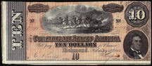 1864 $10 Confederate States of America Note