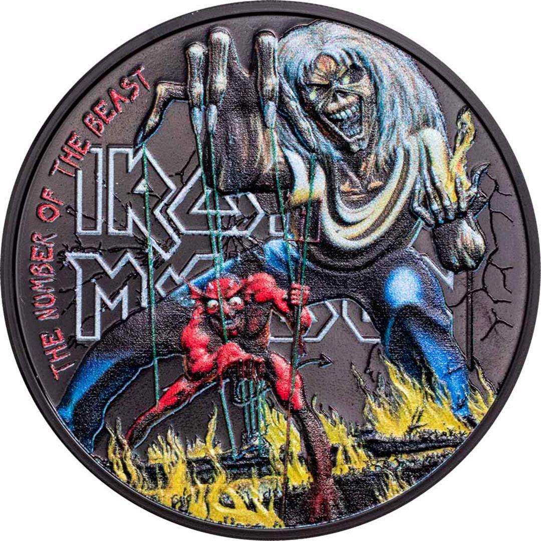 2022 Cook Islands $5 Iron Maiden The Number Of The Beast 1oz Silver Coin w/ Box & COA: One 2022 Cook Islands $5 Iron Maiden The Number Of The Beast 1oz Silver Coin w/ Box & COA.