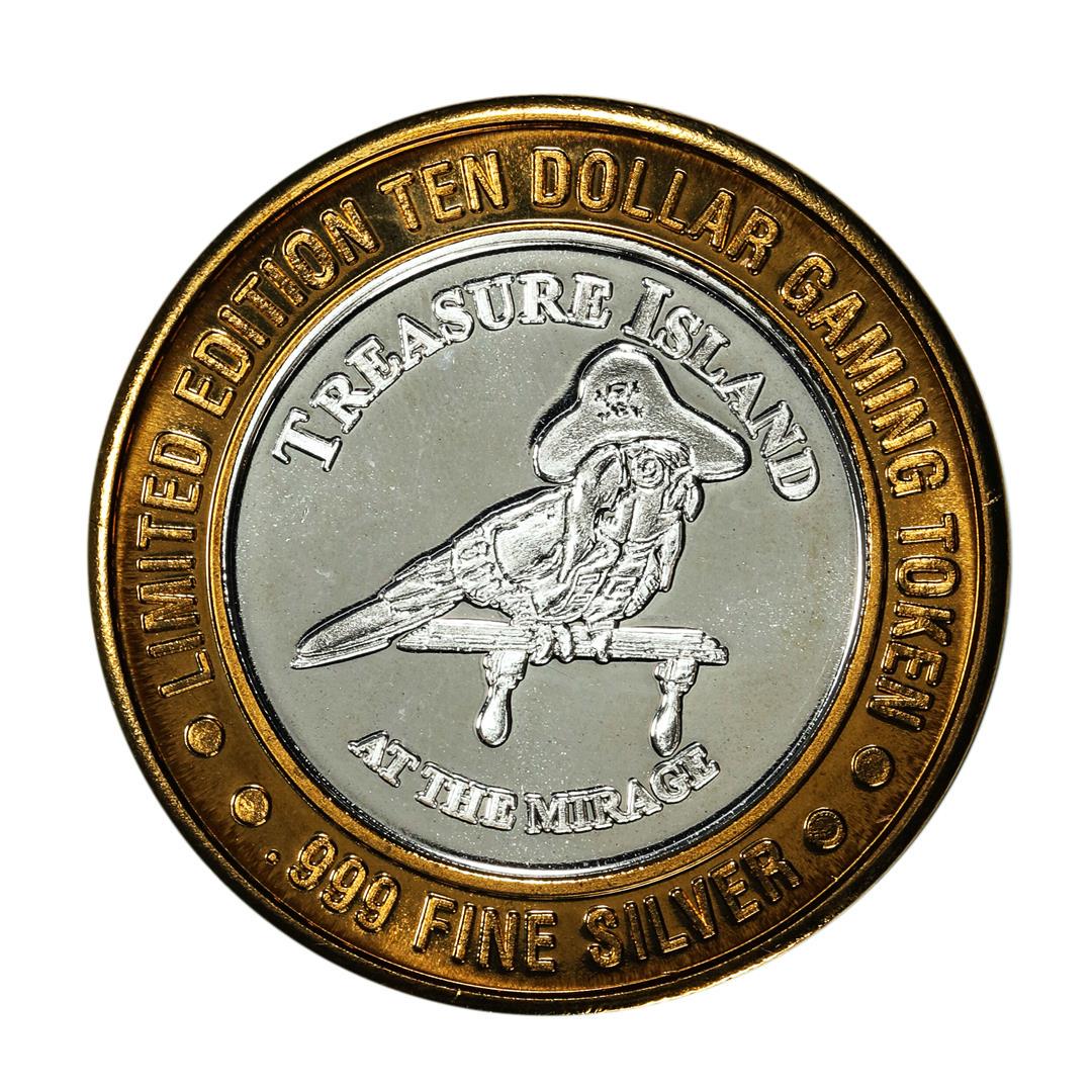 .999 Silver Treasure Island Las Vegas, Nevada $10 Casino Limited Edition Gaming Token: One .999 Silver Treasure Island Las Vegas, Nevada $10 Casino Limited Edition Gaming Token.