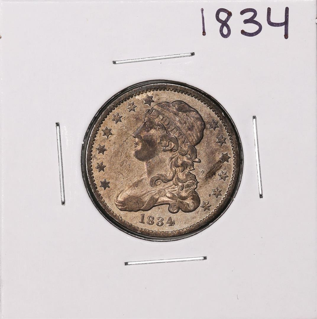 1834 Capped Bust Quarter Coin: One 1834 Capped Bust Quarter Coin.
