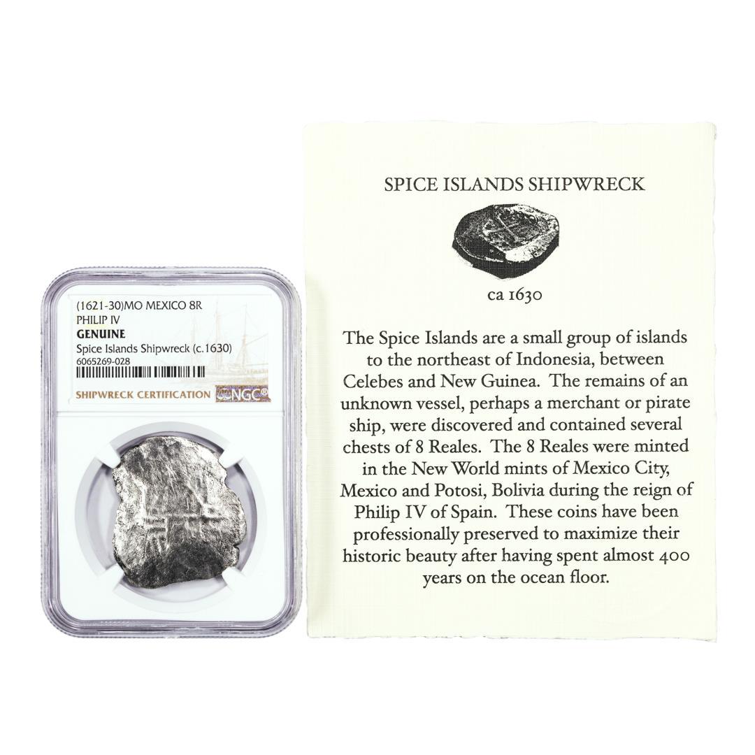 Spice Islands Shipwreck (1621-30)MO Mexico 8 Reales Philip IV Silver Coin NGC Genuine: One Spice Islands Shipwreck (1621-30)MO Mexico 8 Reales Philip IV Silver Coin NGC Genuine. NGC Certified.