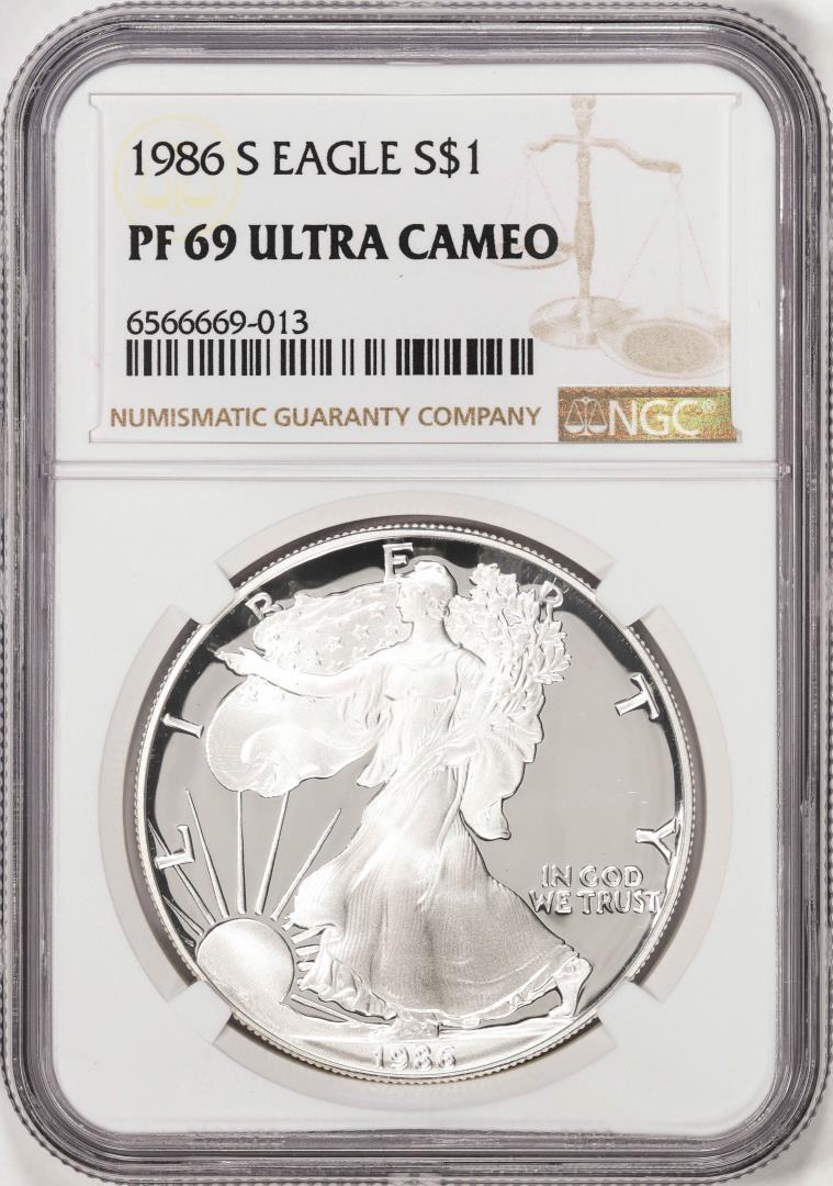 1986-S Proof $1 American Silver Eagle Coin NGC PF69 Ultra Cameo: One 1986-S Proof $1 American Silver Eagle Coin NGC PF69 Ultra Cameo. NGC Certified.