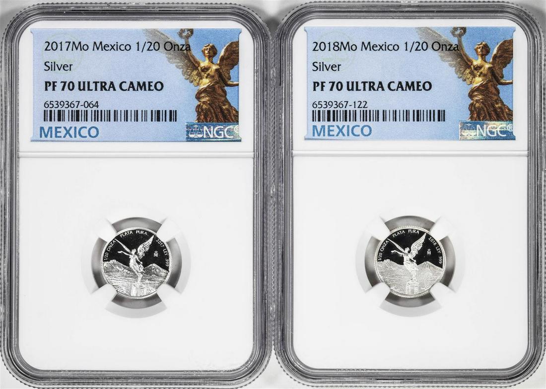 Lot of 2017-2018-Mo Mexico Proof 1/20 oz Silver Libertad Coins NGC PF70 Ultra Cameo: One Lot of 2017-2018-Mo Mexico Proof 1/20 oz Silver Libertad Coins NGC PF70 Ultra Cameo. NGC Certified.