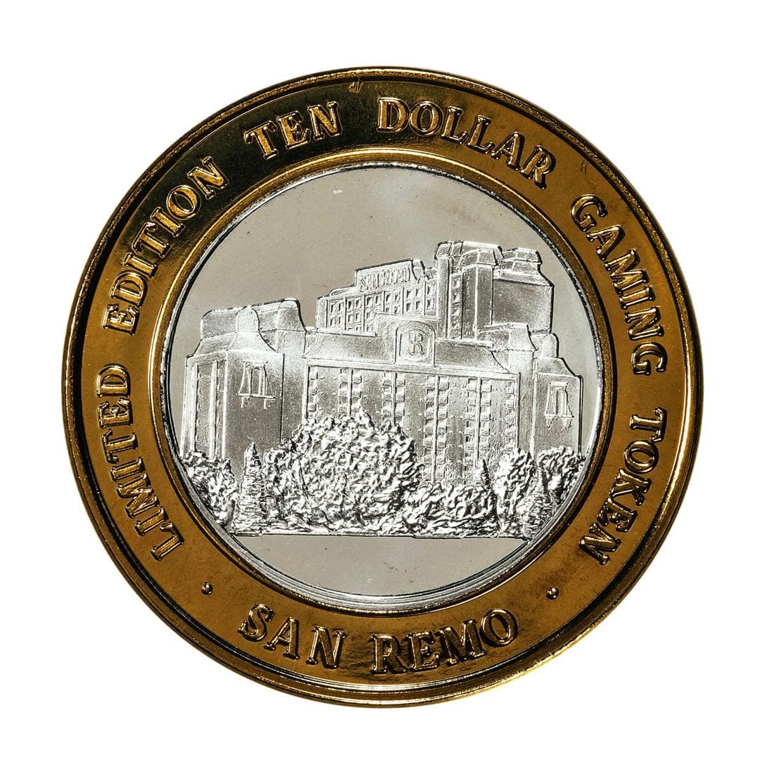 .999 Silver Hotel San Remo Las Vegas, Nevada $10 Casino Limited Edition Gaming Token: One .999 Silver Hotel San Remo Las Vegas, Nevada $10 Casino Limited Edition Gaming Token.