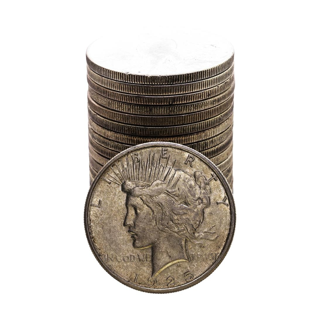 Roll of (20) 1925-S $1 Peace Silver Dollar Coins Circulated: One Roll of (20) 1925-S $1 Peace Silver Dollar Coins Circulated.