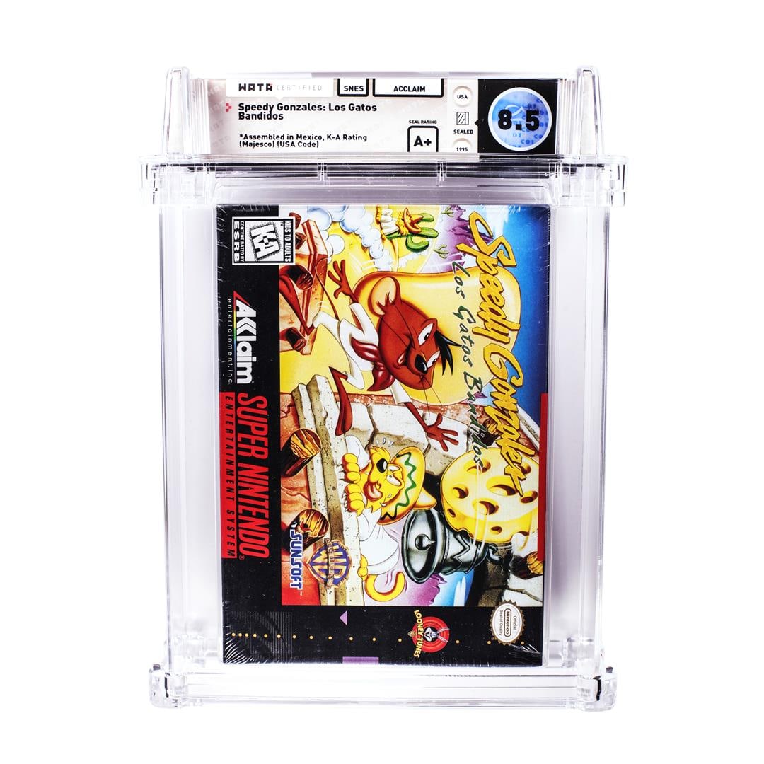 Speedy Gonzales Los Gatos Bandidos (Majesco) SNES Super Nintendo Game WATA 8.5/A+: One Speedy Gonzales Los Gatos Bandidos (Majesco) SNES Super Nintendo Game WATA 8.5/A+. WATA Graded.