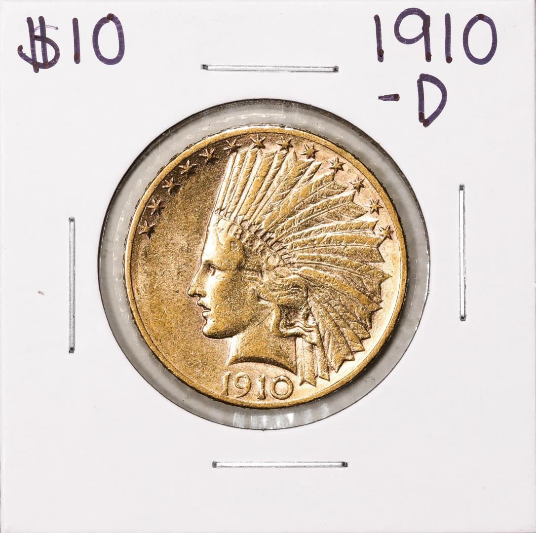 1910-D $10 Indian Head Eagle Gold Coin: One 1910-D $10 Indian Head Eagle Gold Coin.