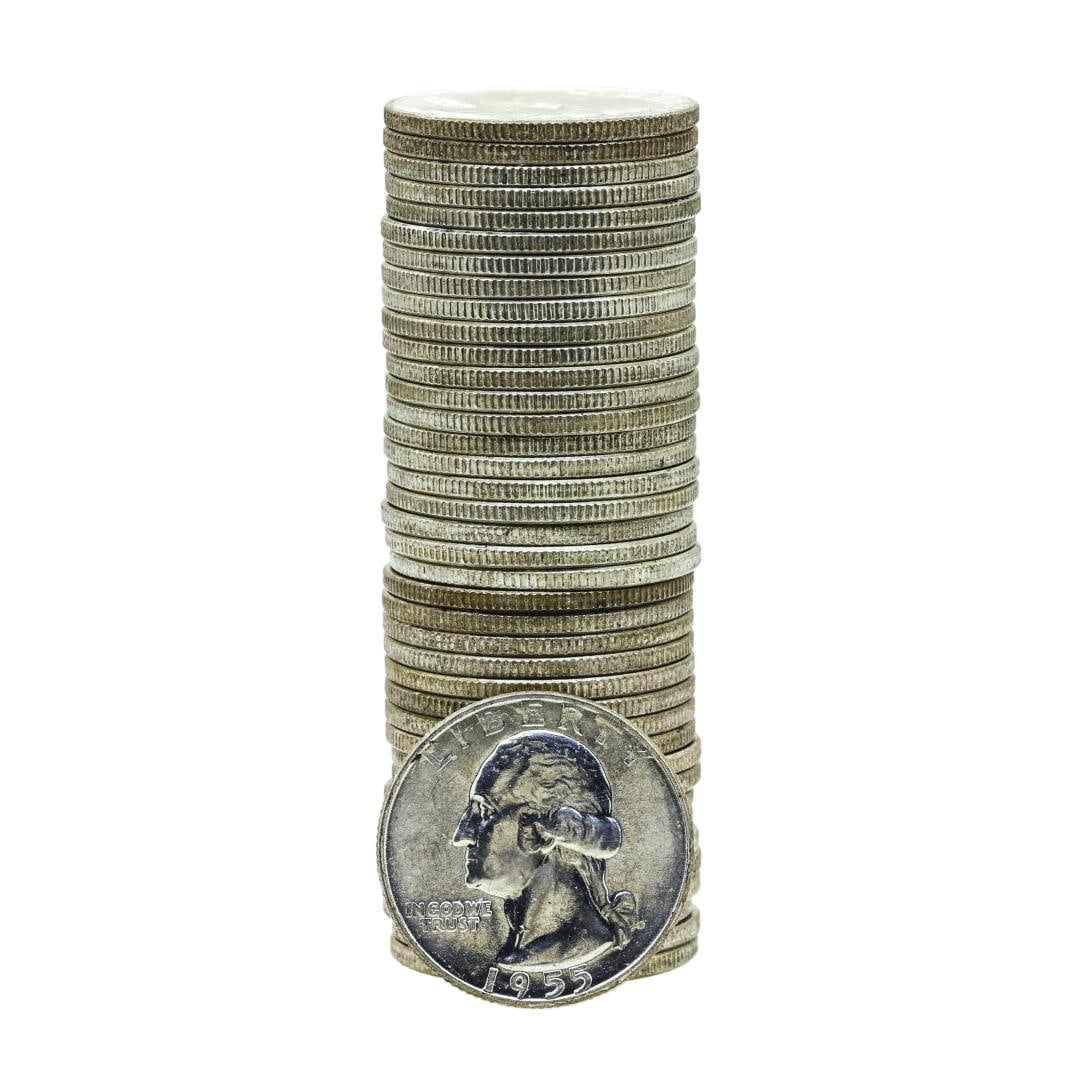 Roll of (40) Brilliant Uncirculated 1955-D Washington Quarter Coins: One Roll of (40) Brilliant Uncirculated 1955-D Washington Quarter Coins.