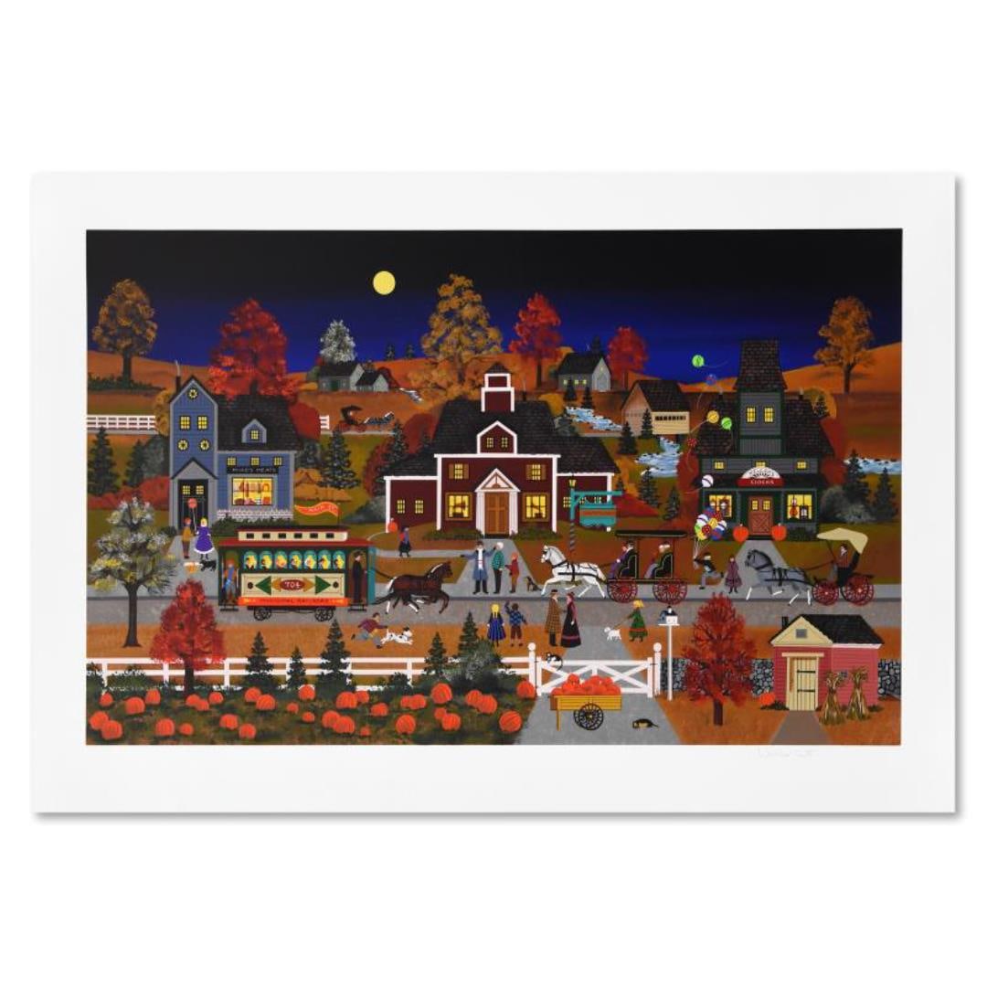 Jane Wooster Scott "Autumn Reflection" Limited Edition Serigraph on Paper: "Autumn Reflection" is a limited edition serigraph on paper, numbered and hand signed by Jane Wooster Scott. Includes Letter of Authenticity. Measures approx. 43" x 28.5" (with border), 38" x 23" (ima