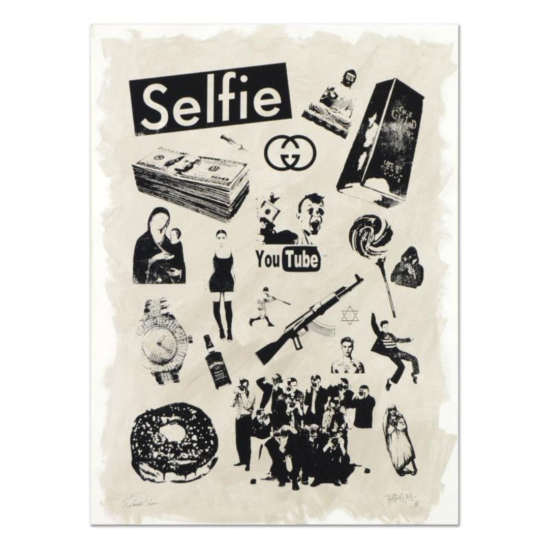 Padhia Avocado "False Idols II: Plastic Jesus" Original Mixed Media on Canvas: "False Idols II: Plastic Jesus" is a one-of-a-kind hand painted silkscreen mixed media on canvas, hand signed by the artist. Includes Letter of Authenticity. Measures approx. Measures approx. 22" x 30