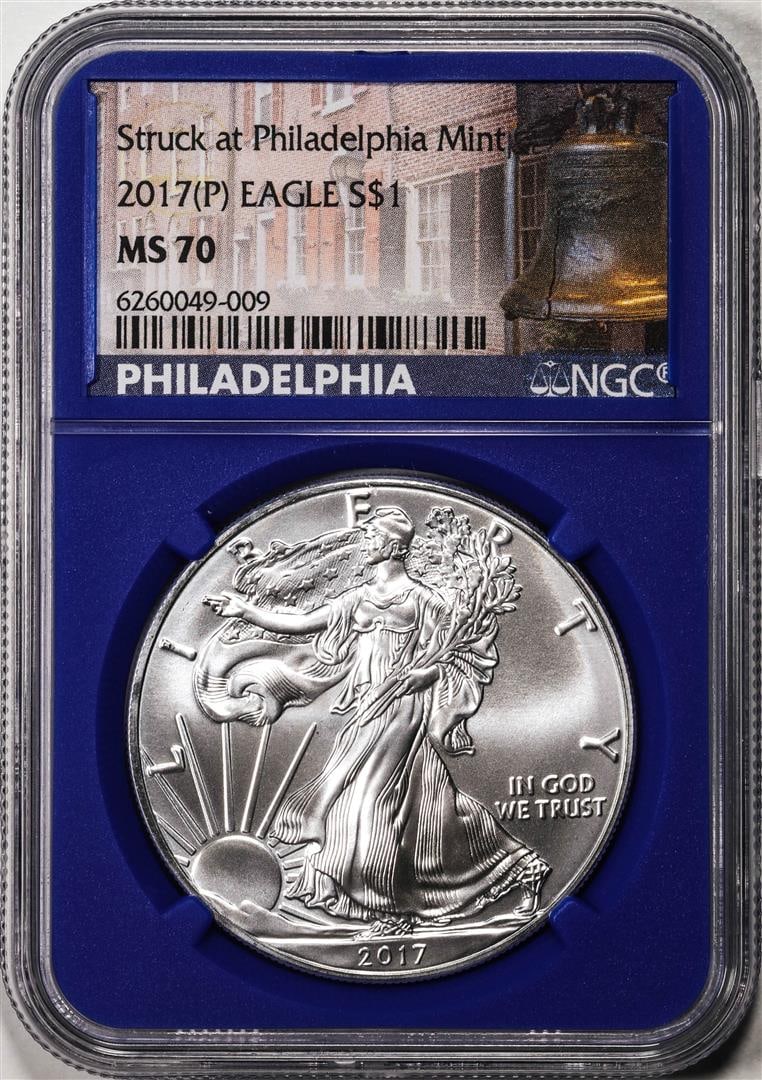 2017(P) $1 American Silver Eagle Coin NGC MS70 Struck at Philadelphia: One 2017(P) $1 American Silver Eagle Coin NGC MS70 Struck at Philadelphia. NGC Certified.