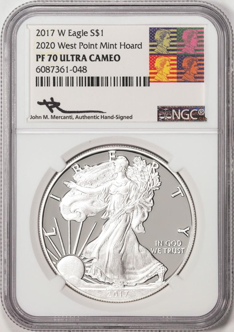 2017-W $1 Proof American Silver Eagle Coin NGC PF70 Ultra Cameo Mercanti Signature: One 2017-W $1 Proof American Silver Eagle Coin NGC PF70 Ultra Cameo Mercanti Signature. NGC Certified.