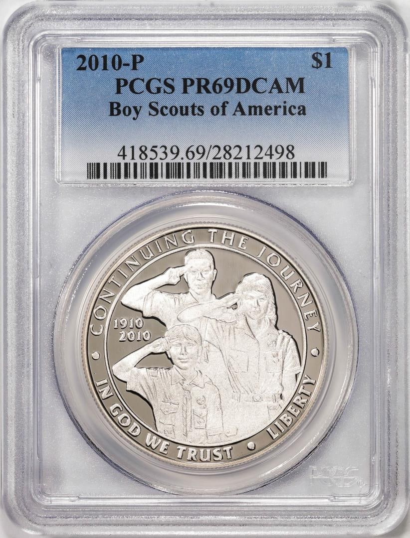 2010-P $1 Proof Boy Scouts of America Commemorative Silver Dollar Coin PCGS PR69DCAM: One 2010-P $1 Proof Boy Scouts of America Commemorative Silver Dollar Coin PCGS PR69DCAM. PCGS Graded.
