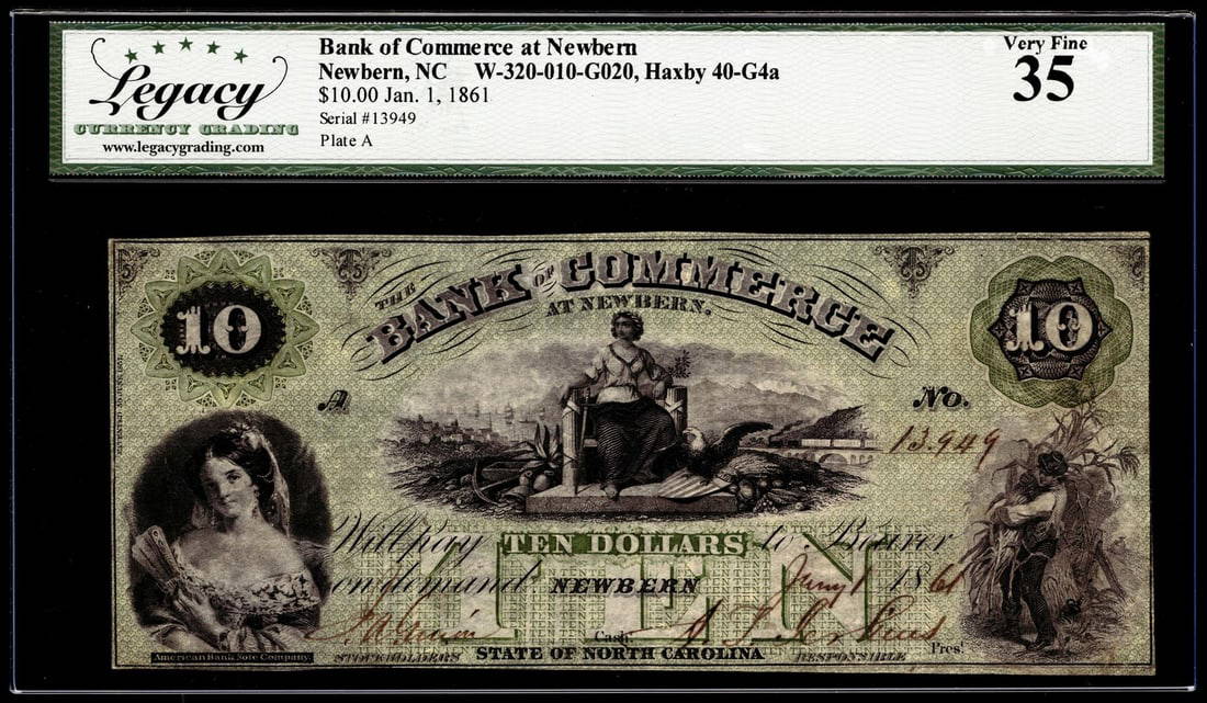 1861 10 The Bank Of Commerce At Newbern, Nc Obsolete Note Legacy Very