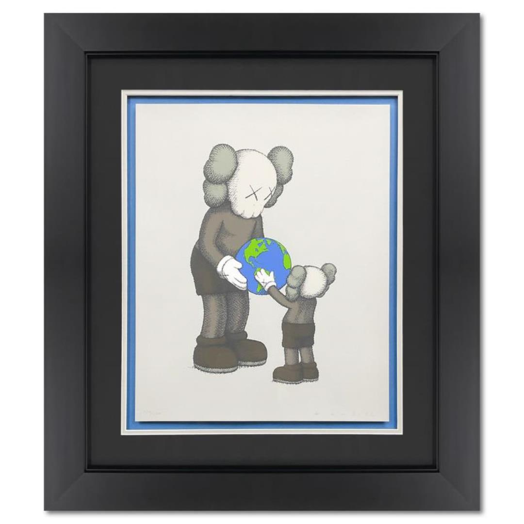 KAWS "The Promise" Limited Edition Serigraph on Paper: "The Promise" is a limited edition screenprint on paper by KAWS, numbered 376/500 and hand signed by the artist. This piece comes custom framed. Includes Letter of Authenticity. Measures approx. 27.5"