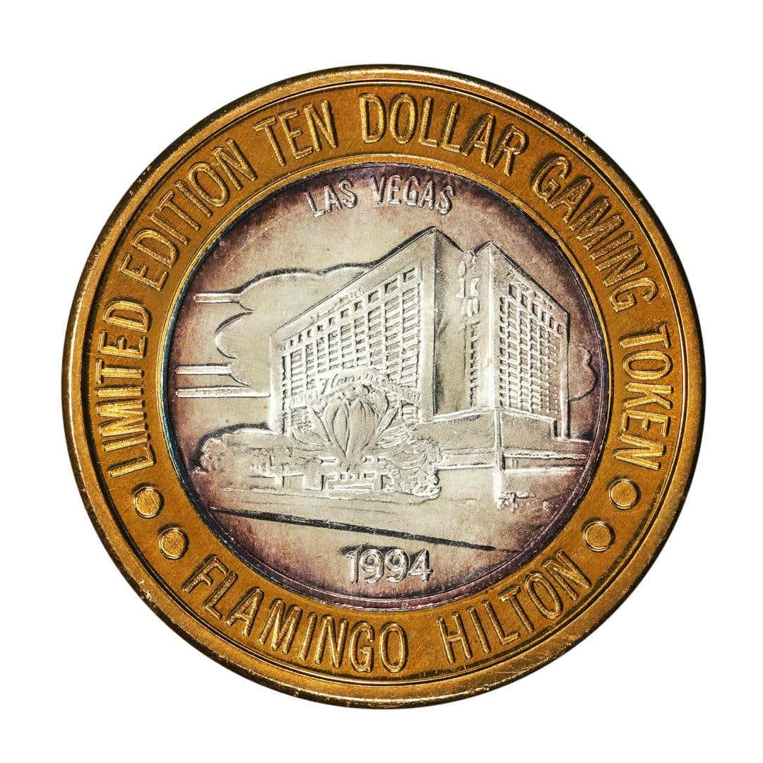 .999 Silver Flamingo Hilton Las Vegas, Nevada $10 Casino Limited Edition Gaming Token: One .999 Silver Flamingo Hilton Las Vegas, Nevada $10 Casino Limited Edition Gaming Token.