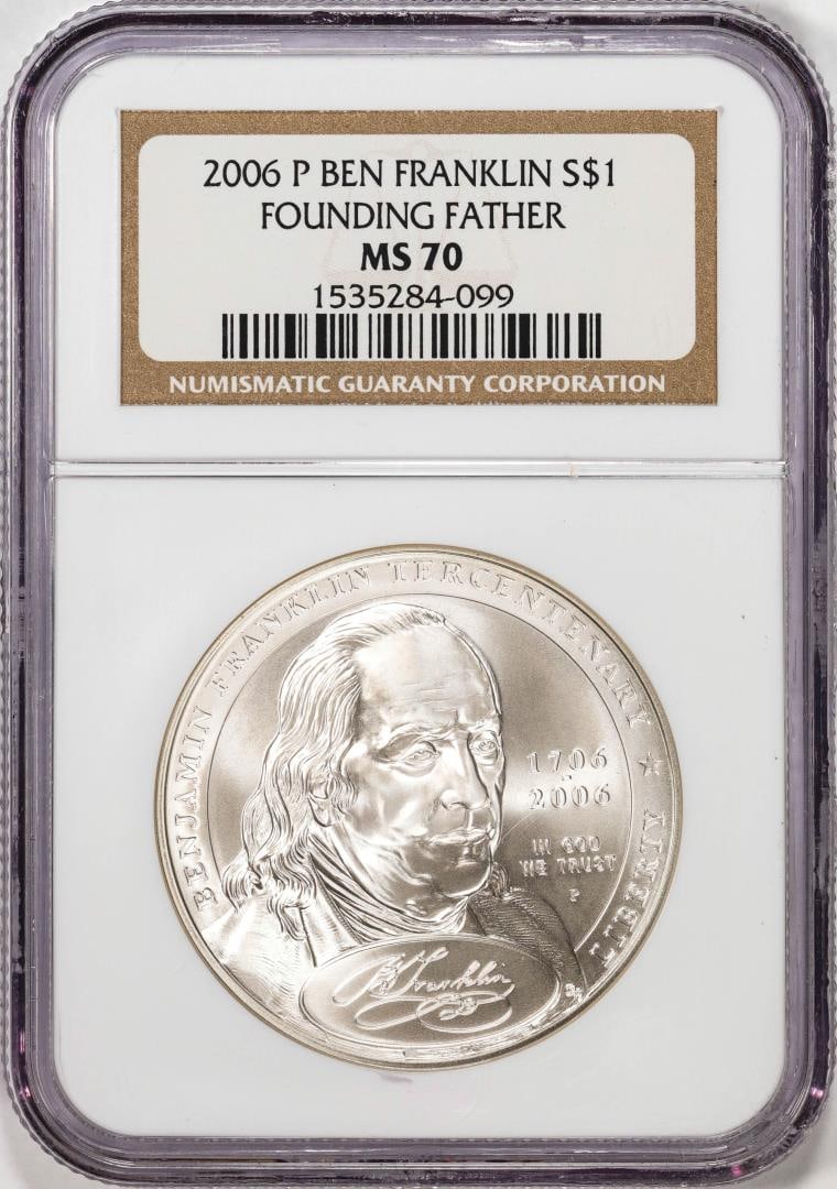 2006-P $1 Ben Franklin Founding Father Silver Dollar Coin NGC MS70: One 2006-P $1 Ben Franklin Founding Father Silver Dollar Coin NGC MS70. NGC Certified.