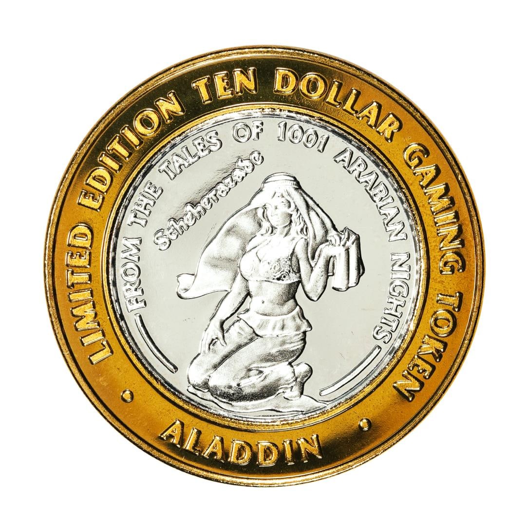 .999 Silver Aladdin Resort Casino Las Vegas, NV $10 Limited Edition Gaming Token: One .999 Silver Aladdin Resort Casino Las Vegas, NV $10 Limited Edition Gaming Token.