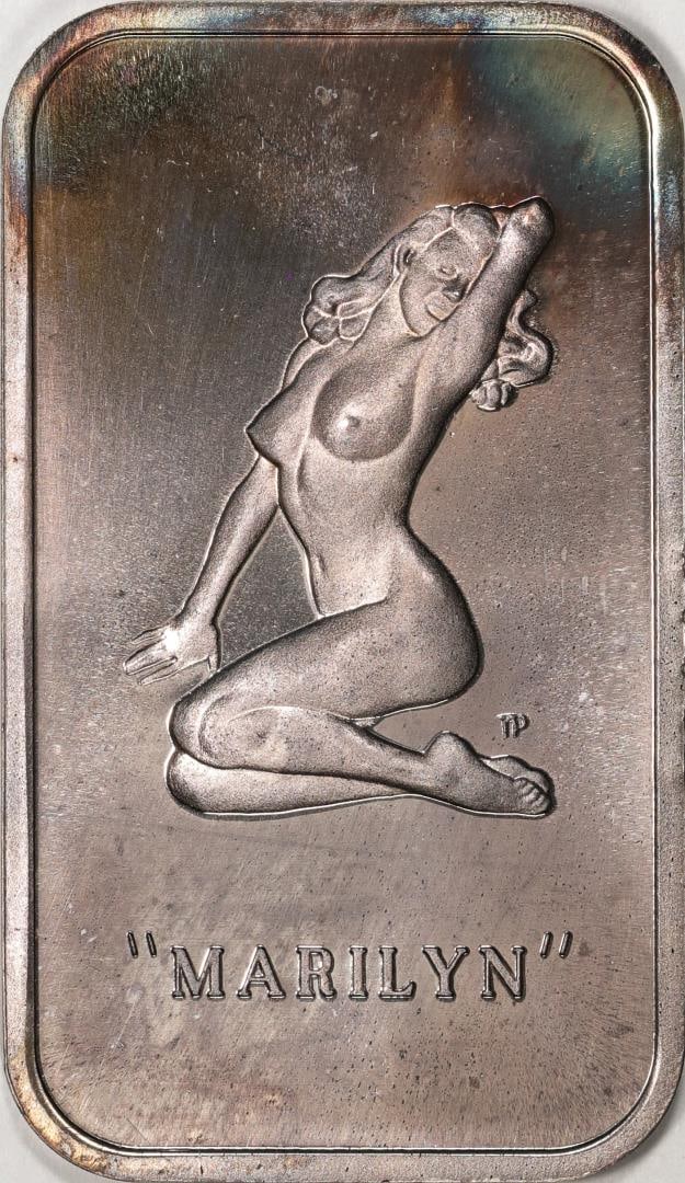 1973 Marilyn Monroe 1 oz Colonial Mint Silver Art Bar: One 1973 Marilyn Monroe 1 oz Colonial Mint Silver Art Bar.