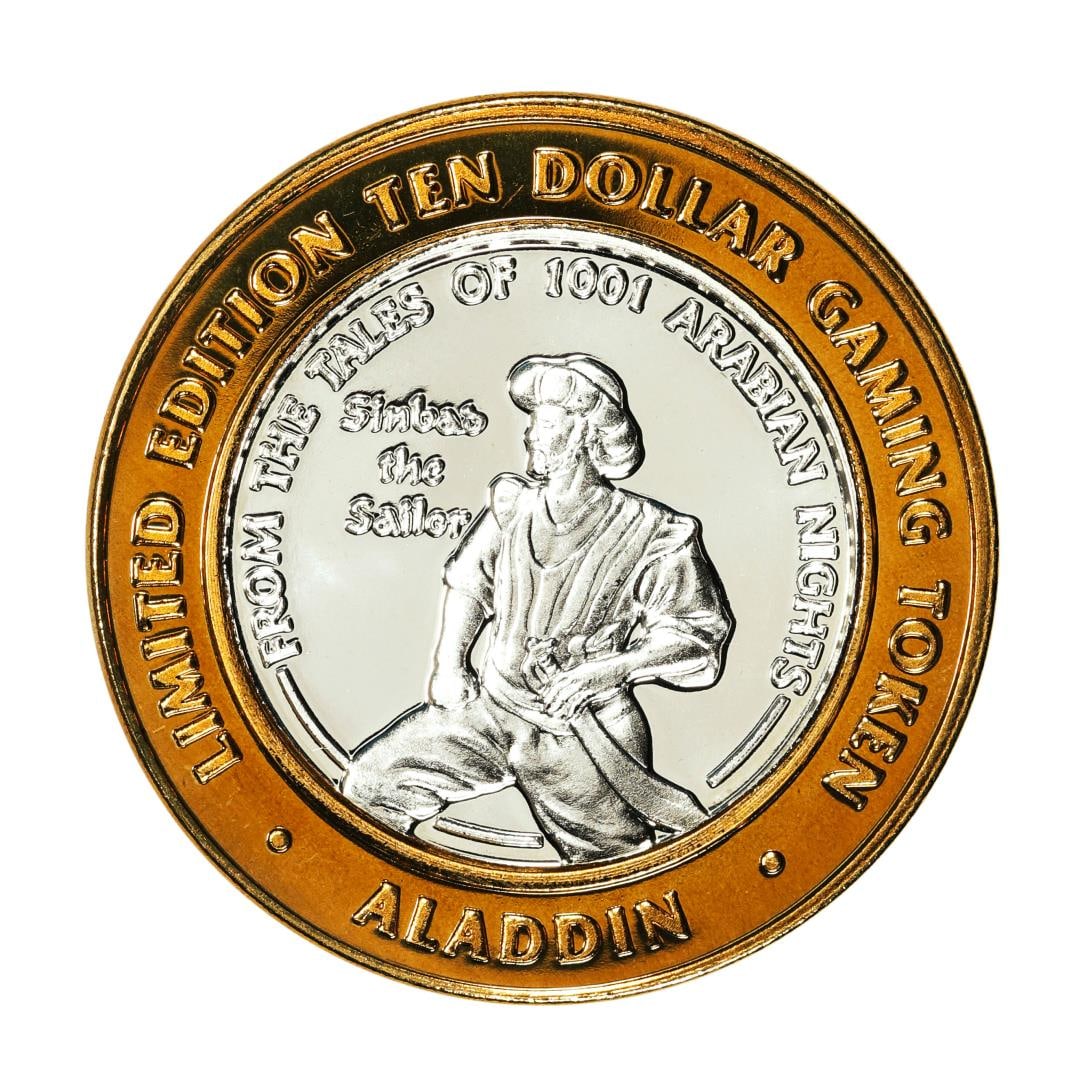 .999 Silver Aladdin Resort Casino Las Vegas, NV $10 Limited Edition Gaming Token: One .999 Silver Aladdin Resort Casino Las Vegas, NV $10 Limited Edition Gaming Token.