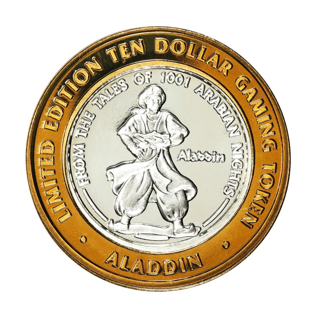 .999 Silver Aladdin Resort Casino Las Vegas, NV $10 Limited Edition Gaming Token: One .999 Silver Aladdin Resort Casino Las Vegas, NV $10 Limited Edition Gaming Token.