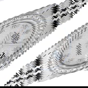 Rolex Ladies Stainless Steel Cream Arabic Diamond Datjust Wristwatch: One Ladies Pre Owned Quickset Stainless Steel Rolex Datejust Polished Bright with Satin Finish, Serviced & Electronically Tested, Stainless Steel Case: 26mm, Rolex Stainless Steel Crown, Custom Bezel: