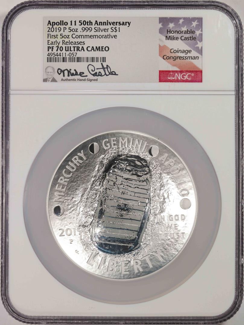 2019-P $1 Proof Apollo 11 50th Anniversary Silver Coin NGC PF70 Ultra Cameo Signed ER: One 2019-P $1 Proof Apollo 11 50th Anniversary Silver Coin NGC PF70 Ultra Cameo Signed ER. NGC Certified.
