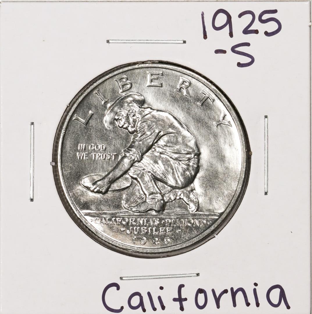 1925-S California Diamond Jubilee Commemorative Half Dollar Coin: One 1925-S California Diamond Jubilee Commemorative Half Dollar Coin.