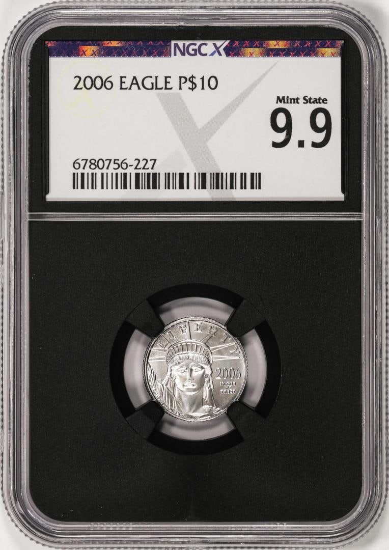 2006 $10 Platinum American Eagle Coin NGCX Mint State 9.9: One 2006 $10 Platinum American Eagle Coin NGCX Mint State 9.9. NGCX Certified.